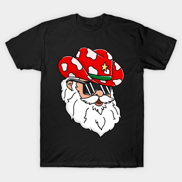 Santa Claus Western Cowboy hat Merry Christmas Funny T-Shirt by Trippycollage